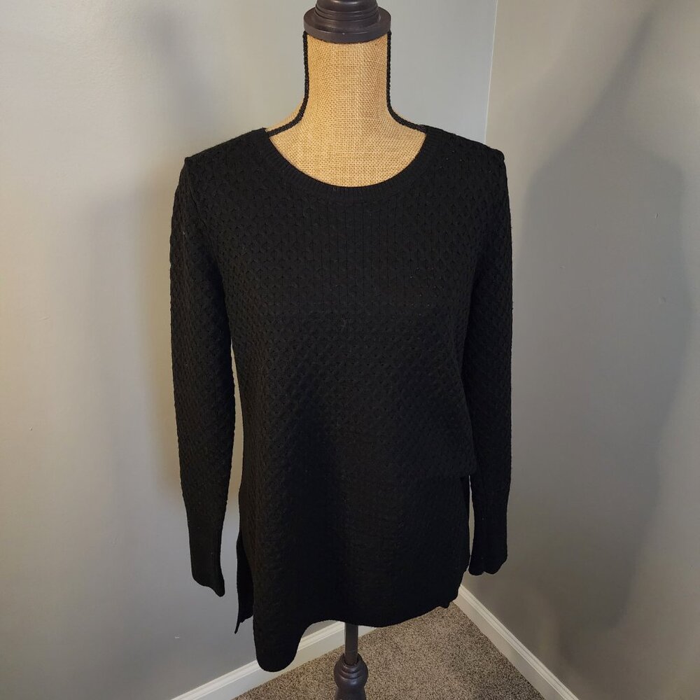 Athleta Women's Size M Black Honeycomb Knit Merino Wool Tunic Sweater